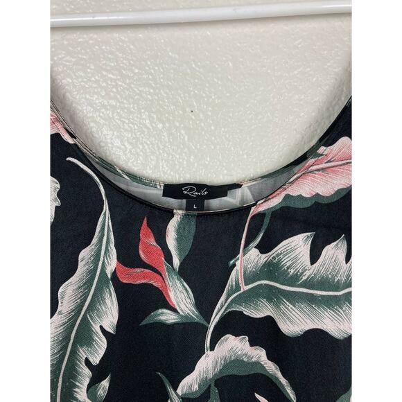 Rails Tank Top Blouse Ida Paradiso Black Floral Leaf Satin Scoop Neck Large - Picture 5 of 12
